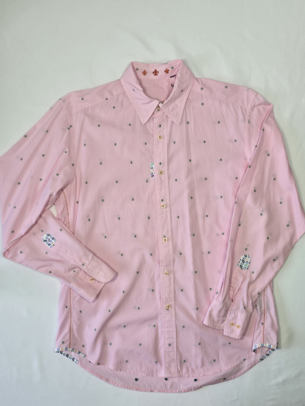 Robert Graham Men's Pink Gingham Embroidered Button Down Shirt 100% Cotton
